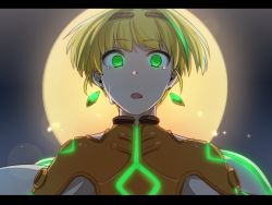  10s 1boy android bad_id bad_pixiv_id blonde_hair earrings fake_screenshot glowing glowing_eyes green_eyes idolmaster idolmaster_side-m jewelry letterboxed maguro_(ma-glo) male_focus moon multicolored_hair open_mouth parted_lips pierre_(idolmaster) short_hair solo streaked_hair tears 