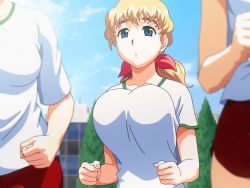  3girls animated animated_gif blonde_hair blue_eyes bouncing_breasts bow breasts egis fukurai_naho gym_shorts head_out_of_frame huge_breasts long_hair multiple_girls ponytail reversible running shorts  rating:Sensitive score:68 user:IamtheOneWhoFaps