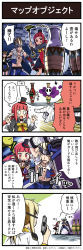  00s 2boys 2girls 4koma :q bandaged_arm bandages belt blonde_hair blue_eyes bococho bow bowtie check_translation collarbone comic dungeon_and_fighter empty_eyes female_gunner_(dungeon_and_fighter) fur_trim gameplay_mechanics gun handgun hat highres holding holding_gun holding_sword holding_weapon kannazuki_hato mage_(dungeon_and_fighter) male_priest_(dungeon_and_fighter) multiple_boys multiple_girls muscular navel o_o octopus official_art pointing pointy_ears poison red_eyes red_hair slayer_(dungeon_and_fighter) speech_bubble staff sword talking text_focus tongue tongue_out top_hat translation_request vase vest weapon wide-eyed x-ray 