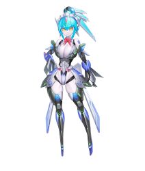  1girl :&gt; absurdres android aqua_hair armor arnetes asahi breastplate breasts colored_skin covered_navel curvy detached_collar full_body high_ponytail highleg highleg_leotard highres huge_breasts impossible_clothes joints leotard lilith-soft long_hair looking_at_viewer mecha_musume mechanical_arms mechanical_hair narrow_waist no_humans ponytail robot_girl robot_joints shiny_skin smile solo standing taimanin_(series) taimanin_rpgx thong_leotard transparent_background white_skin wide_hips yellow_eyes 