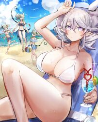 4girls arianna_the_labrynth_servant arianne_the_labrynth_servant arias_the_labrynth_butler ball beach beachball bikini blue_sky breasts cup demon_tail demon_wings denim denim_shorts drill_hair drinking_glass grey_eyes grey_hair hatano_kiyoshi highres large_breasts looking_at_viewer lovely_labrynth_of_the_silver_castle low_wings monocle multiple_girls ocean pointy_ears shorts sky swimsuit tagme tail twintails wings yu-gi-oh!  rating:Sensitive score:15 user:Satan-Sama
