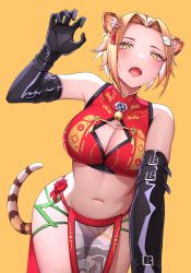  animal_ears animal_print bell belly breasts chinese_clothes cleavage fangs flower gaon_maimai gloves highres indie_virtual_youtuber latex latex_gloves looking_at_viewer looking_down navel nurufufufu orange_hair rose tagme tail tiger_ears tiger_girl tiger_print tiger_stripes tiger_tail virtual_youtuber yellow_eyes  rating:Questionable score:35 user:zekis