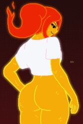 1girl absurdres adventure_time ass bottomless fire flame_princess highres huge_ass looking_at_viewer looking_back pixel_art ponytail sweat thejduck thick_thighs thighs toon_(style)