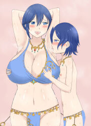  1boy 1girl age_difference alternate_hairstyle armpits blue_eyes blue_hair breasts breasts_squeezed_together brother_and_sister cosplay crossdressing femdom fire_emblem fire_emblem:_genealogy_of_the_holy_war fire_emblem_awakening fire_emblem_heroes grabbing grabbing_another&#039;s_breast groping hetero highres huge_breasts incest jewelry large_breasts lene_(fire_emblem) lene_(fire_emblem)_(cosplay) licking licking_armpit little_brother lucina_(fire_emblem) mature_female midriff morgan_(fire_emblem) morgan_(male)_(fire_emblem) navel necklace nintendo nipples no_bra no_panties open_mouth pelvic_curtain raigarasu revealing_clothes short_hair shota siblings smile sweat teenage_girl_and_younger_boy third-party_edit  rating:Sensitive score:39 user:trw