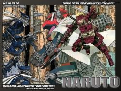  1boy armor elysium_(film) gamakichi giant_toad goggles kishimoto_masashi naruto naruto_(series) official_art parody power_armor robot sword toad_(animal) uzumaki_naruto weapon 