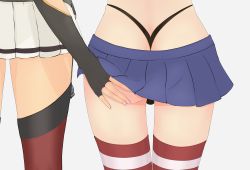  10s 2girls absurdres aekly ass ass_grab black_panties close-up elbow_gloves fingerless_gloves from_behind g-string gloves grabbing_another&#039;s_ass grey_background groping hand_on_another&#039;s_ass highleg highleg_panties highres kantai_collection legs lower_body microskirt multiple_girls nagato_(kancolle) panties pleated_skirt shimakaze_(kancolle) simple_background skirt striped_clothes striped_legwear striped_thighhighs thighhighs thong underwear waist_down whale_tail_(clothing) yuri zettai_ryouiki  rating:Questionable score:60 user:danbooru
