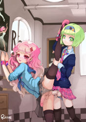  2boys anal androgynous artist_name bad_id bad_pixiv_id blonde_hair blush crossdressing english_text green_eyes green_hair hair_ornament headband leg_lift leg_up long_hair looking_at_viewer male_focus male_penetrated multiple_boys original penis pink_hair riccae sex sex_from_behind short_hair skirt smile standing standing_sex thighhighs trap trap_on_trap uncensored underwear yaoi  rating:Explicit score:155 user:danbooru