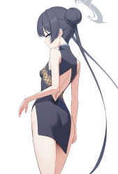  1girl afe. ass black_dress black_hair blue_archive breasts china_dress chinese_clothes cowboy_shot double_bun dragon_print dress grey_eyes grey_halo hair_bun halo highres kisaki_(blue_archive) long_hair open_mouth simple_background sleeveless sleeveless_dress small_breasts solo twintails white_background  rating:Sensitive score:3 user:danbooru
