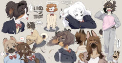  ! 2023 6+girls animal_ears black-framed_eyewear black_fur black_hair body_fur bow bowtie brown_fur brown_hair carrying cellphone closed_eyes dated dog_ears dog_girl dog_tail fangs female_focus furry furry_female grey_background grey_pants grey_skirt grin hair_bow hair_ornament hair_scrunchie hairclip half-closed_eyes heart highres holding holding_pen holding_phone kikurage_(crayon_arts) leaning_to_the_side light_brown_hair low_twintails multicolored_fur multicolored_hair multiple_girls original pants pawpads pen phone pointing ponytail red_bow red_bowtie running scrunchie semi-rimless_eyewear simple_background skirt sleepy smartphone smile spoken_exclamation_mark spoken_heart striped striped_bow surprised sweater sweatpants tail teeth tongue tongue_out twintails white_fur white_hair wind yawning  rating:General score:16 user:ponekad
