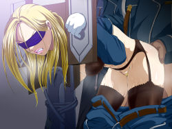 00s angry ass ass_grab bdsm belt bent_over blindfold blonde_hair blush bondage bound bound_wrists bra clenched_teeth clothed_sex clothes_pull doggystyle fullmetal_alchemist garter_belt gloves lingerie lipstick long_hair makeup olivier_mira_armstrong pants pants_pull pillory pubic_hair raburebo rape sex sex_from_behind stocks sweat teeth thighhighs underwear undressing uniform rating:Explicit score:174 user:fffuuuuuu
