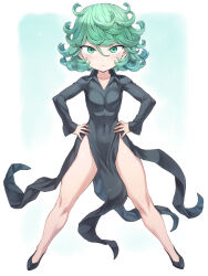  1girl absurdres green_eyes green_hair highres mogudan one-punch_man simple_background solo tatsumaki white_background 