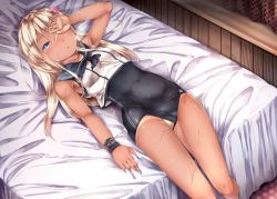  10s 1girl aftersex bed blonde_hair blue_eyes blush breasts censored crop_top flower hair_flower hair_ornament has_uncensored_version jewelry kantai_collection long_hair one-piece_tan pussy ring ro-500_(kancolle) school_swimsuit skin_tight sugiyuu swimsuit tan tanline wedding_ring  rating:Explicit score:39 user:lukk5000g4
