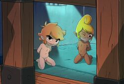 1boy 1girl blonde_hair cleft_of_venus completely_nude dark-skinned_female dark_skin flat_chest highres link loli nintendo nude padoga penis pointy_ears prison pussy shota tagme tetra the_legend_of_zelda the_legend_of_zelda:_the_wind_waker tied_up_(nonsexual) toon_link 