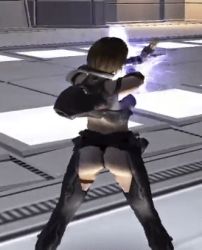  1girl 3d animated animated_gif armor ass ass_cutout ass_shake aura bodysuit capcom chaps clothing_cutout electricity energy energy_ball glowing gun lowres p.n.03 revealing_clothes solo vanessa_schneider vanessa_z_schneider weapon 