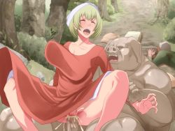  1girl bouncing_breasts breasts censored cum cum_in_pussy ejaculation closed_eyes fat fat_man green_hair kinoshita_(air_hike) large_breasts monster open_mouth orc orc_ni_maketa_kuni_4 penis pig rape reverse_cowgirl_position sex sex_from_behind short_hair spread_legs straddling tears vaginal  rating:Explicit score:77 user:porndump