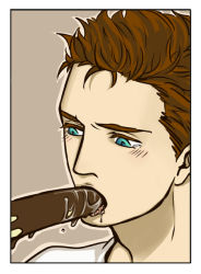  1boy banana chocolate chocolate_banana chris_redfield colorized food fruit male_focus resident_evil resident_evil_(remake) saliva sexually_suggestive solo taro_nuts  rating:Questionable score:6 user:berufegoru