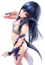  10s 1girl arm_up aruma_jiki ass au_ra au_ra_xaela black_hair blue_hair blunt_bangs bottomless bra breasts final_fantasy final_fantasy_xiv hime_cut horns long_hair looking_at_viewer looking_up no_panties red_eyes scales simple_background small_breasts solo tail underwear warrior_of_light_(ff14) white_background white_bra  rating:Questionable score:81 user:dmysta3000
