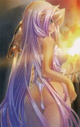  1girl ass blue_eyes blush breasts camisole from_behind highres hikage_eiji koihime_musou lingerie long_hair looking_back panties pink_hair sky solo sonken sunset sword thong underwear very_long_hair weapon  rating:Questionable score:57 user:freeknight