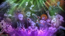  6+girls a_nightmare_on_elm_street absurdres art_the_clown bald bald_girl bishoujo_terror blonde_hair blood blood_on_clothes blood_on_face blood_on_hands bloody_weapon breasts character_request child&#039;s_play chucky chucky_(kotobukiya_bishoujo) clown copyright_request crossover darkeclipticheart evil_grin evil_smile five_nights_at_freddy&#039;s freddy_fazbear freddy_krueger freddy_krueger_(bishoujo_terror) friday_the_13th genderswap genderswap_(mtf) ghostface green_eyes grin halloween halloween_(movie) hammer hellraiser highres holding holding_hammer holding_knife holding_weapon it_(stephen_king) jason_voorhees jason_voorhees_(kotobukiya_bishoujo) jeepers_creepers jigsaw_(character) knife kotobukiya_bishoujo large_breasts leatherface long_hair michael_myers michael_myers_(bishoujo_terror) multiple_girls pennywise pinhead pyramid_head red_eyes rubbing_nose saw_(movie) scream_(movie) shirt short_hair silent_hill_(series) smile terrifier the_creeper the_texas_chainsaw_massacre very_long_hair weapon yellow_eyes 
