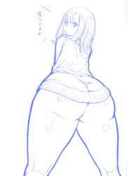 1girl ass cardigan from_behind gridman_universe huge_ass long_hair looking_back monochrome no_pants sketch solo ssss.gridman takarada_rikka tetsuwan_woopie thick_thighs thighs white_background wide_hips rating:Questionable score:45 user:JustHere4Butts