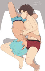 2boys 50off 69 blue_eyes blue_hair brown_hair bulge erection erection_under_clothes highres holding male_focus multiple_boys navel on_floor original shota smelling_clothes smelling_underwear underwear underwear_only white_background yaoi rating:Questionable score:85 user:Verify45