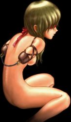  1girl amputee artist_request black_background blindfold breasts character_request copyright_request female_focus green_hair long_hair lowres nude simple_background skinny small_breasts small_nipples solo  rating:Explicit score:7 user:pinyapple
