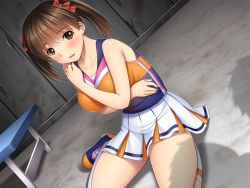  blush bow breasts brown_eyes brown_hair character_request cheerleader covering_privates covering_chest crossed_arms eyes_visible_through_hair hair_bow hair_ornament imminent_rape kneehighs kneeling locker locker_room on_floor scared shadow shoes skirt sneakers socks tagme taranbo_(group) twintails white_legwear  rating:Questionable score:37 user:buggerrum