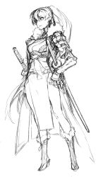  1girl armor female_focus fire_emblem fire_emblem:_the_blazing_blade gauntlets long_hair lyn_(fire_emblem) miwa_shirow nintendo ponytail simple_background sketch solo standing sword tagme weapon  rating:Sensitive score:22 user:dreamoreo
