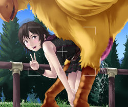  10s 1girl animal bestiality bird brown_eyes censored chocobo final_fantasy final_fantasy_xv interspecies iris_amicitia penis sex size_difference smile thor_(deep_rising)  rating:Explicit score:46 user:Toon_Link32