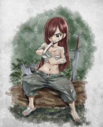 erza_scarlet fairy_tail mashima_hiro official_art red_hair sword weapon rating:Sensitive score:42 user:Locke831