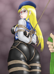 00s 1girl amiba00 arms_behind_back ass bdsm blonde_hair bodysuit bondage bound breasts covered_erect_nipples crotch_rope fingerless_gloves from_behind gear_fighter_dendou gear_senshi_dendou gloves gradient_background hat huge_ass jacket large_breasts lips long_hair looking_back mask open_mouth parted_lips red_eyes rope shiny_clothes solo_focus standing thick_thighs thighs vega_(dendoh) rating:Questionable score:29 user:armorcrystal