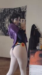  1girl amber_kai ass ass_focus black_hair black_panties cellphone cosplay dc_comics female_pervert legs one-piece_swimsuit panties pervert phone photo_(medium) presenting raven_(dc) raven_(dc)_(cosplay) real_life selfie sexually_suggestive short_hair solo swimsuit tagme teen_titans underwear  rating:Questionable score:49 user:Favorites_best_uplouds_2