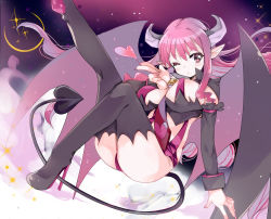  12min 1girl bad_id bad_pixiv_id boots breasts demon_girl demon_tail demon_wings detached_sleeves disgaea heart high_heel_boots high_heels horns long_hair one_eye_closed pink_eyes pink_hair pointy_ears solo sparkle demon_girl succubus_(disgaea) tail thigh_boots thighhighs very_long_hair wings wink 
