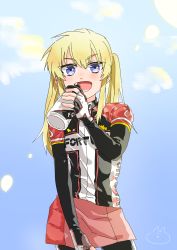  10s blonde_hair bottle gloves highres long_riders! looking_at_viewer saijou_hinako sweat twintails  rating:Sensitive score:2 user:_Ness_
