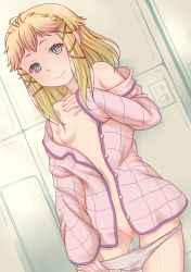 10s 1girl amashoku_jirou ascii_media_works bare_shoulders black_bullet blonde_hair blue_eyes blush breasts closed_mouth dutch_angle female_focus green_eyes hair_ornament loli long_hair long_sleeves looking_at_viewer nipples panties panty_pull pink_panties pussy pussy_juice pussy_juice_stain shiny_skin small_breasts smile solo standing tina_sprout uncensored underwear x_hair_ornament  rating:Explicit score:114 user:Domestic_Importer