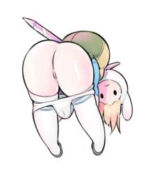1girl adventure_time animal_ears ass backpack bag bent_over blonde_hair closed_mouth colored_skin female_focus fionna_campbell from_behind hat huge_ass looking_back nude pussy rabbit_ears shiny_skin simx solo teasing thick_thighs thighhighs thighs white_background white_skin wide_hips rating:Explicit score:151 user:simx