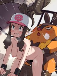  1girl 2boys all_fours bar_censor baseball_cap blue_eyes breasts brown_hair censored chain chain_leash chiwino clenched_teeth collar commission completely_nude constricted_pupils creatures_(company) doggystyle furry furry_male furry_with_non-furry game_freak gen_5_pokemon hat highres hilda_(pokemon) holding_another&#039;s_hair interspecies leash long_hair medium_breasts metal_collar multiple_boys nintendo nipples nude pig pignite pokemon pokemon_bw pokephilia ponytail rape sex sex_from_behind sidelocks skeb_commission steam_from_nose tearing_up teeth 