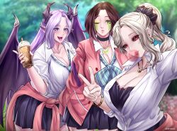  3girls female green_eyes horns indie_virtual_youtuber insect_girl multiple_girls radia_active scorpion_tail spider_girl spinna_kumoko tail wings 