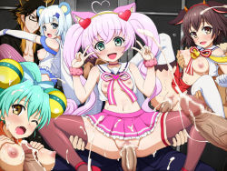  10s 2boys 4girls ahoge aion_(show_by_rock!!) animal_ears blue_eyes blue_hair blunt_bangs blush bow breasts brown_hair censored choker crow_(show_by_rock!!) cum cum_in_pussy double_v ejaculation facial fake_animal_ears glasses green_eyes green_hair group_sex hair_bow happy_sex holmy_(show_by_rock!!) jacqueline_(show_by_rock!!) large_penis lolita_channel long_hair looking_at_viewer looking_back medium_breasts miniskirt mosaic_censoring multiple_boys multiple_girls naizuri negija nipples no_bra no_panties orgy paizuri penis pink_hair pleated_skirt rom_(show_by_rock!!) rosia_(show_by_rock!!) sailor_collar semi-rimless_eyewear sex show_by_rock!! sideboob skirt small_breasts smile thighhighs tsukino_(show_by_rock!!) twintails under-rim_eyewear v very_long_hair yaiba_(show_by_rock!!)  rating:Explicit score:55 user:luffymeat