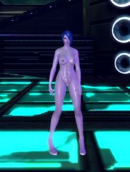  1girl animated animated_gif blue_hair breasts character_request colored_skin dancing hair_over_one_eye high_heels large_breasts lipstick long_legs maebari makeup nail_polish navel nipples nude purple_skin scarlet_blade shiny_skin short_hair solo 