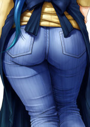 10s 1girl apron ass ass_focus blue_hair close-up curvy denim from_behind gundam gundam_build_fighters hand_on_own_hip huge_ass iori_rinko jeans long_hair mature_female pants pantylines plump ribbed_sweater shinobu_(tyno) simple_background skin_tight solo sweater thick_thighs thighs tight_clothes tight_pants very_long_hair white_background wide_hips rating:Questionable score:503 user:danbooru