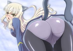 00s 1girl angry animal_ears ass ass_focus bent_over black_pantyhose blush cameltoe cat_ears cat_tail cleft_of_venus from_behind glasses j.h. long_hair panties panties_under_pantyhose pantyhose perrine_h._clostermann solo strike_witches tail trefoil underwear white_hair world_witches_series rating:Questionable score:124 user:danbooru