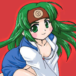  00s 1girl blush breasts capcom cleavage closed_mouth collarbone facing_viewer female_focus floating_hair girutaabo green_eyes green_hair happy headband long_hair looking_at_viewer lowres matching_hair/eyes medium_breasts mega_man_(series) mega_man_battle_network mega_man_battle_network_(series) oekaki red_background sal_(mega_man) simple_background smile solo 