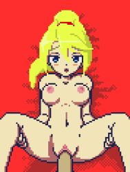  10s 2016 animated animated_gif artist_request bed blonde_hair blue_eyes blush cum cum_in_pussy happy_sex long_hair looking_at_viewer lowres metroid missionary navel nintendo nude on_back orgasm pixel_art ponytail pov samus_aran sex source_request spread_legs thighs uncensored vaginal  rating:Explicit score:117 user:Cane751