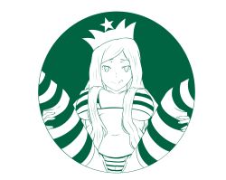 1girl :p :q aster_crowley bikini cleft_of_venus crown green_theme highres long_hair monochrome solo spread_legs starbucks starbucks_siren swimsuit thighhighs tongue tongue_out transparent_background rating:Questionable score:60 user:danbooru