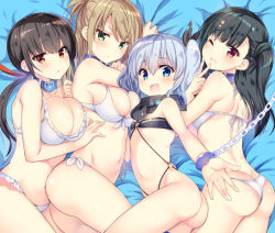 4girls bdsm black_hair blonde_hair blue_eyes blue_hair blush breasts chain choker cleavage collar green_eyes harem large_breasts loli long_hair multiple_girls navel one_eye_closed open_mouth oshioki_x-cute ponytail red_eyes sanshoku_amido slave small_breasts swimsuit twintails rating:Questionable score:47 user:danbooru