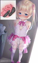  1girl anal anal_object_insertion arms_behind_back artist_name bare_shoulders bdsm bladder blonde_hair blue_eyes blush bow bowtie chastity_belt closed_mouth cross-section crying dildo dress elbow_gloves female_focus flat_chest frilled_dress frills full_body gloves gluteal_fold hair_ribbon heart lock loli looking_at_viewer nose_blush object_insertion original padlock patreon_username pigeon-toed pink_bow pink_bowtie pink_footwear pink_ribbon puririn pussy_juice pussy_juice_drip pussy_juice_trail ribbon see-through sex_toy shoes short_dress skindentation sleeveless sleeveless_dress solo standing tears thighhighs trash_can twintails uterus vaginal vaginal_object_insertion watermark web_address white_thighhighs x-ray  rating:Explicit score:264 user:AngryZapdos