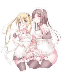 2girls ball_bra bar_censor bare_shoulders black_legwear blonde_hair censored chouhoukei cowboy_shot cum_inflation dildo foreskin foreskin_balloon foreskin_insertion foreskin_pull full-package_futanari futa_with_futa futanari highres inflation large_penis long_foreskin long_hair maid maid_headdress multiple_girls multiple_penises no_bra panties penis penis_size_difference penises_touching sex_toy simple_background standing testicles thighhighs twintails underwear urethral_bulge urethral_insertion veins veiny_penis very_long_hair white_background rating:Explicit score:64 user:¥¥¥