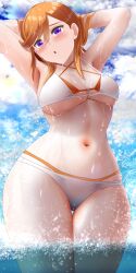  absurdres armpits beach bikini bra breasts highres large_breasts love_live! love_live!_superstar!! navel nderwear shibuya_kanon swimsuit thighs underwear water wet  rating:Questionable score:15 user:hardwired1119