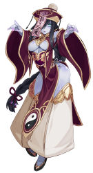  1girl armpits bare_shoulders black_hair blue_eyes blue_skin blush braid breasts center_opening chinese_clothes chinese_text cleavage cleavage_cutout clothing_cutout colored_skin detached_sleeves female_focus full_body hat highres jiangshi jiangshi_(monster_girl_encyclopedia) kenkou_cross large_breasts loincloth long_hair looking_at_viewer monster_girl monster_girl_encyclopedia monster_girl_encyclopedia_ii nail_polish official_art ofuda one_eye_covered open_mouth outstretched_arms pelvic_curtain qingdai_guanmao revealing_clothes simple_background single_braid solo talisman thigh_gap thighs undead underboob underboob_cutout very_long_hair white_background wide_sleeves yin_yang zombie zombie_pose  rating:Sensitive score:278 user:danbooru